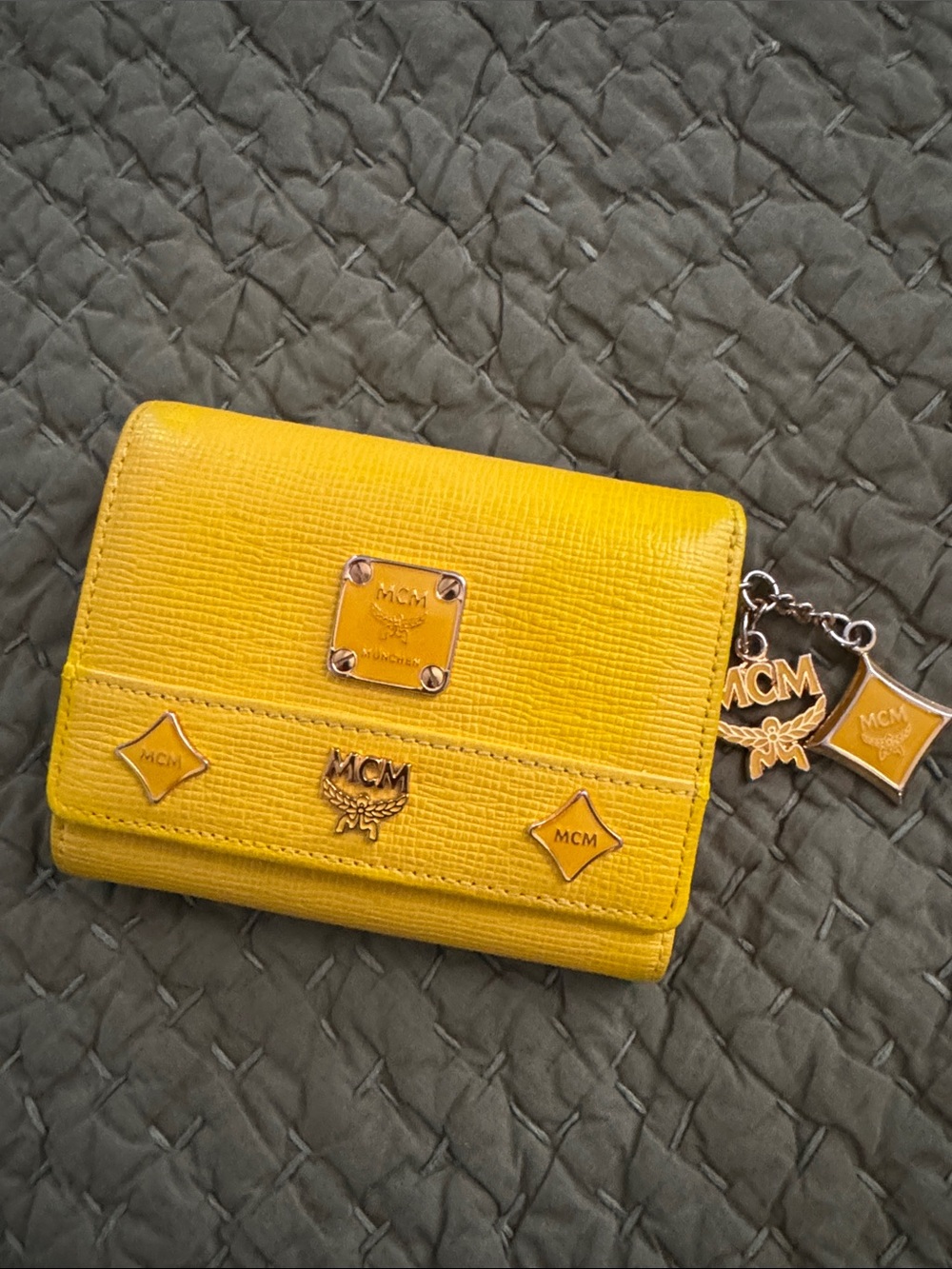 MCM Yellow Saffiano Leather Compact Charm Wallet
